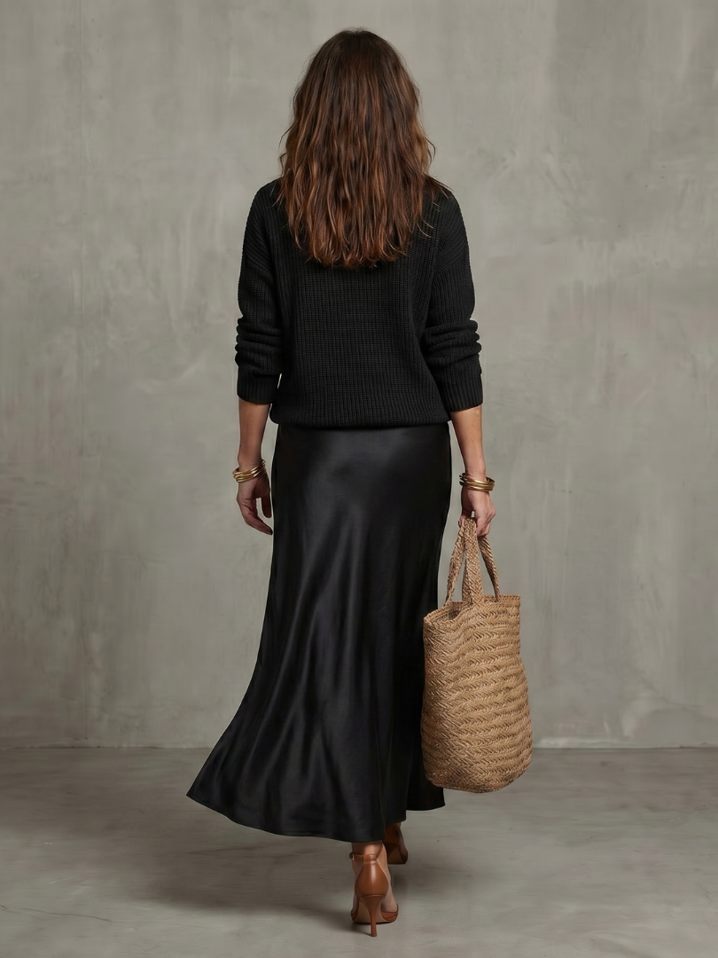 Margaret | Bias Satin Skirt & Knit Top Set