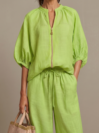 Beverly | Zip-Up Blouson Top & Wide-Leg Pants