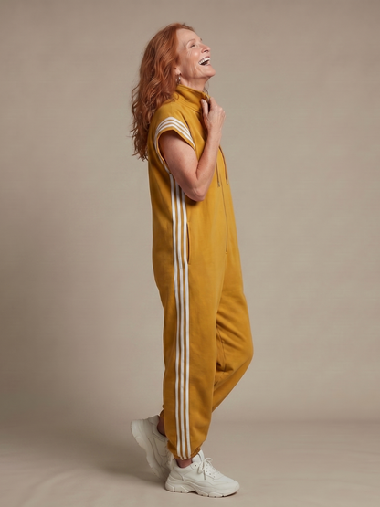 Lucille | Front-Zip Striped Panel Jumpsuit