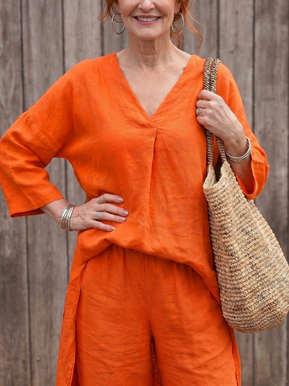 Phyllis | Long Tunic Top & Wide-Leg Pants Set