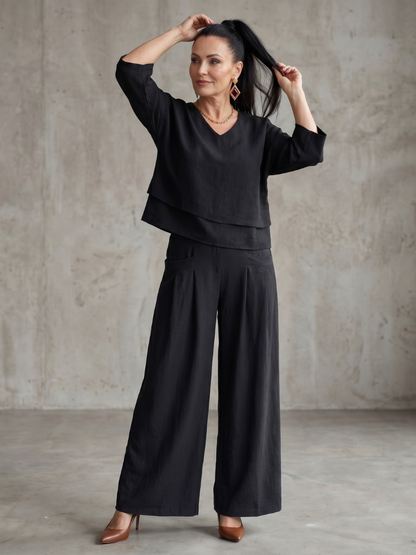 Gloria | Layered Top & Wide-Leg Pants Set