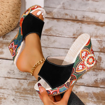 Laerke  | Floral Print Wedge Sandal
