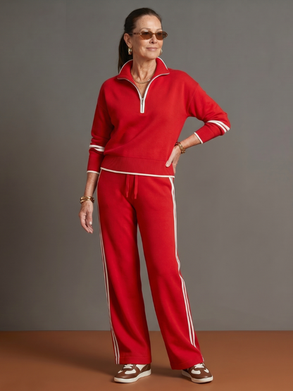 Shirley | Side-Stripe Long Sleeve Zip Collar Pants Set