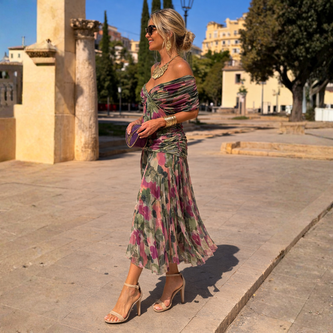 Overlay Ruched Maxi Dress
