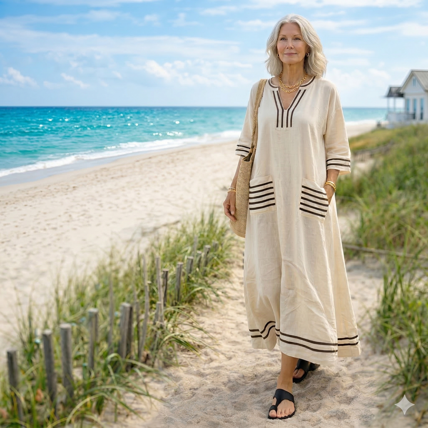 Audrey | Flattering Maxi Dress - Beige Black