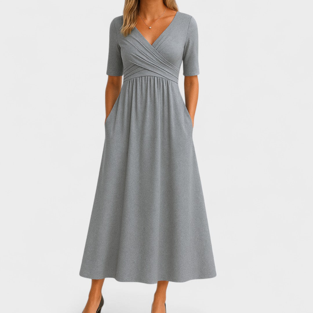 Elegant Figure-Flattering Cross-Front Surplice Maxi Dress
