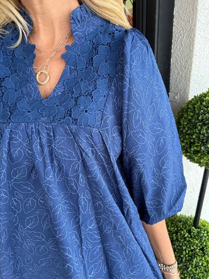 Claire | Puff Sleeve Leaf Jacquard Dress