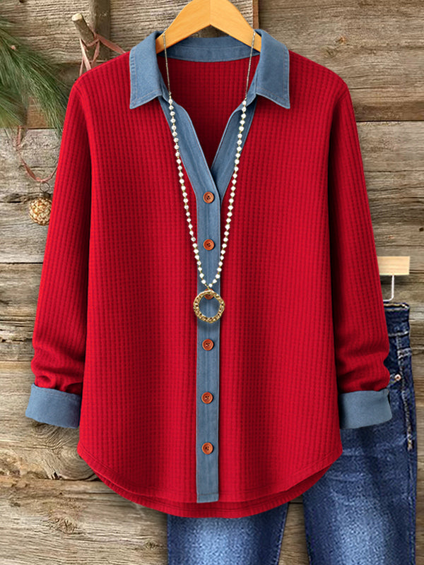 Vivian™ | Crimson Contrast Blouse