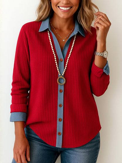 Vivian™ | Crimson Contrast Blouse