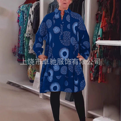 Artistic Geometric Print Oversized Shirt Dress
