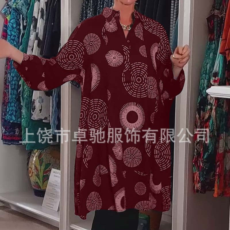 Artistic Geometric Print Oversized Shirt Dress