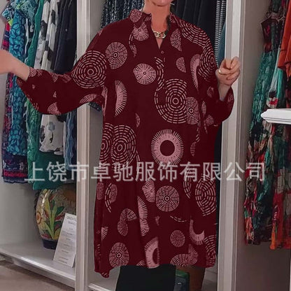 Artistic Geometric Print Oversized Shirt Dress