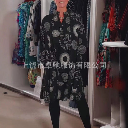 Artistic Geometric Print Oversized Shirt Dress