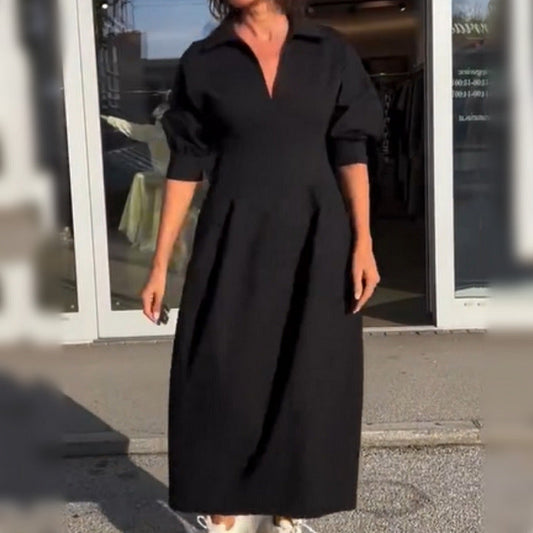 Elegant V-Neck Collared Dress