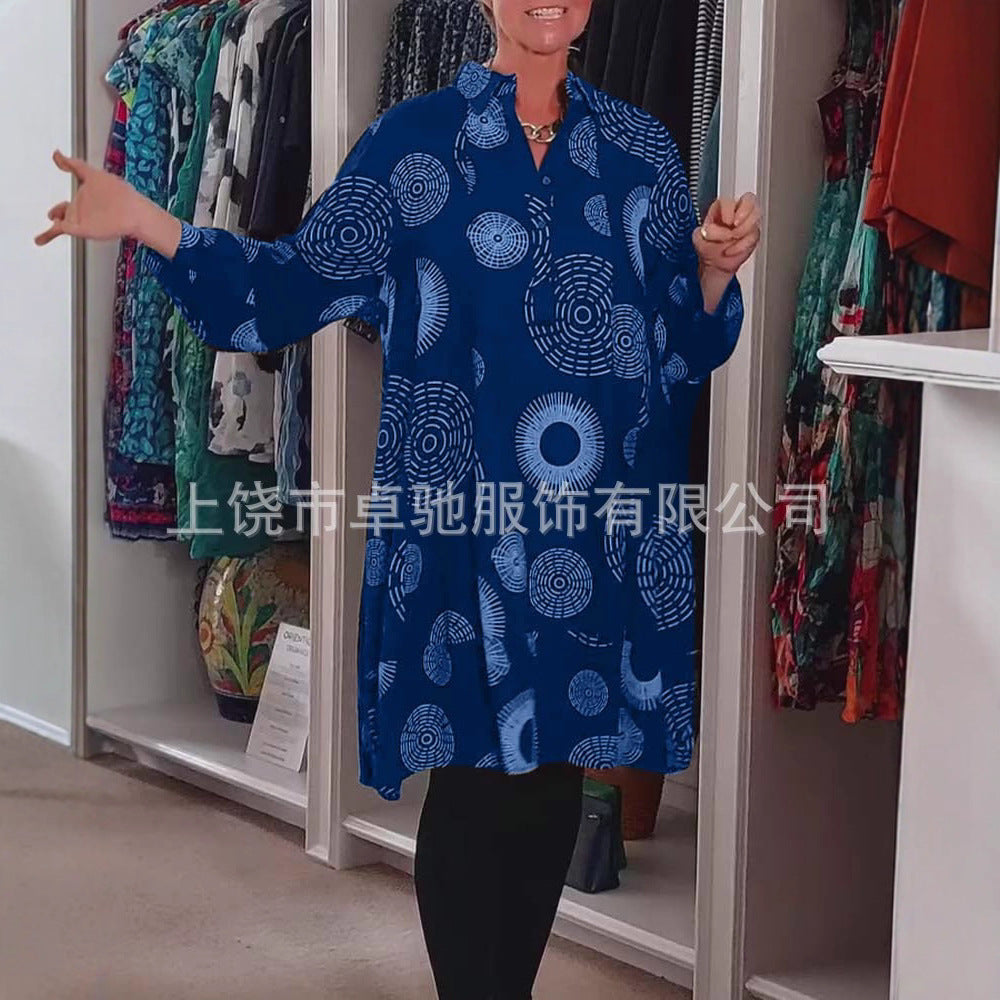 Artistic Geometric Print Oversized Shirt Dress