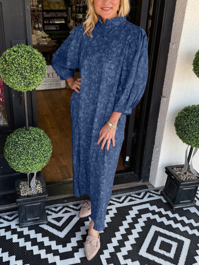 Floral Print Vintage Puff-Sleeve Maxi Dress