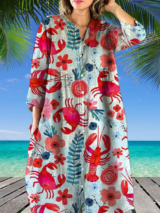 Elegant Floral Loose Button Dress