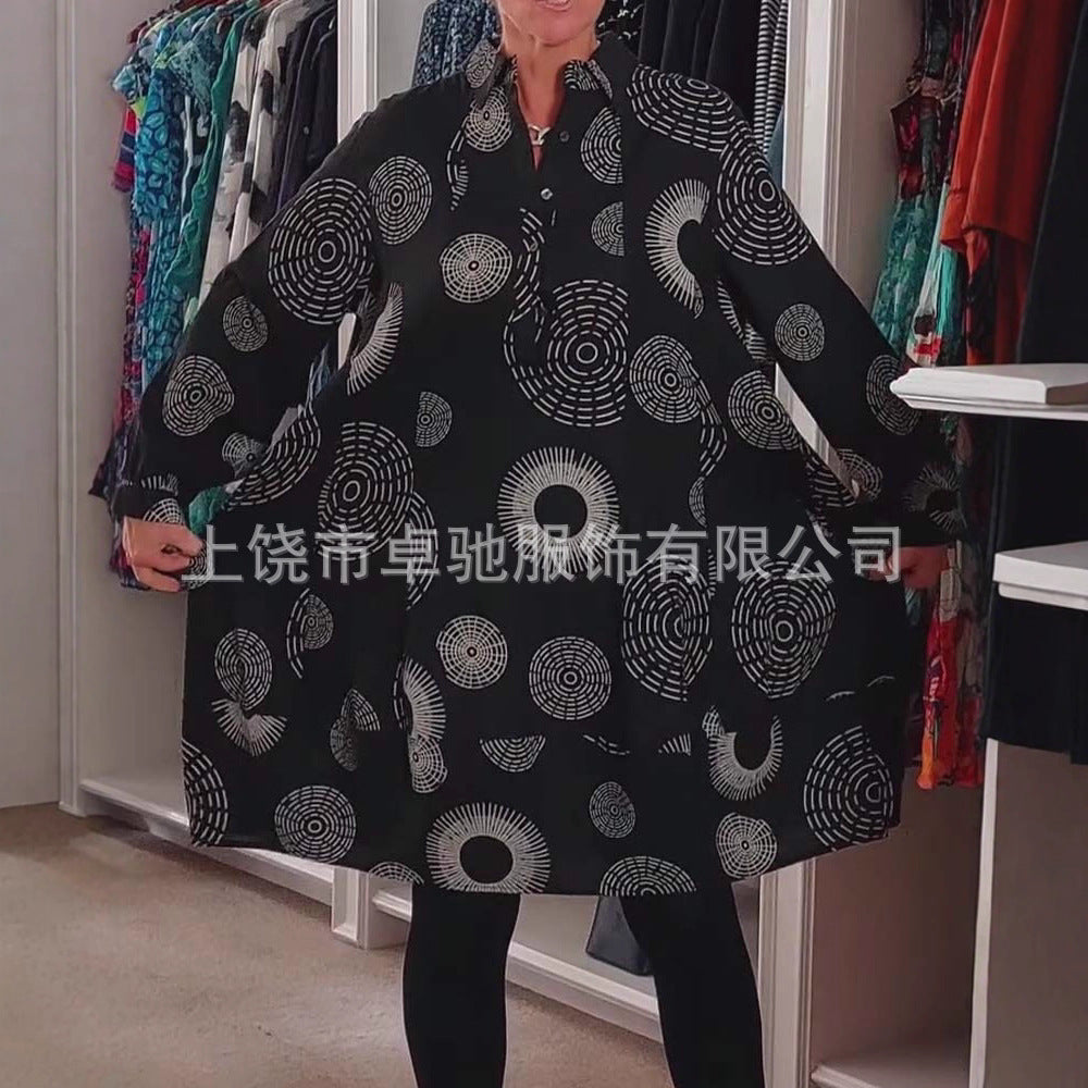 Artistic Geometric Print Oversized Shirt Dress