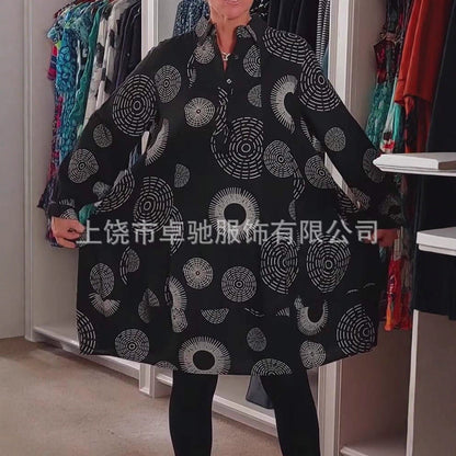 Artistic Geometric Print Oversized Shirt Dress