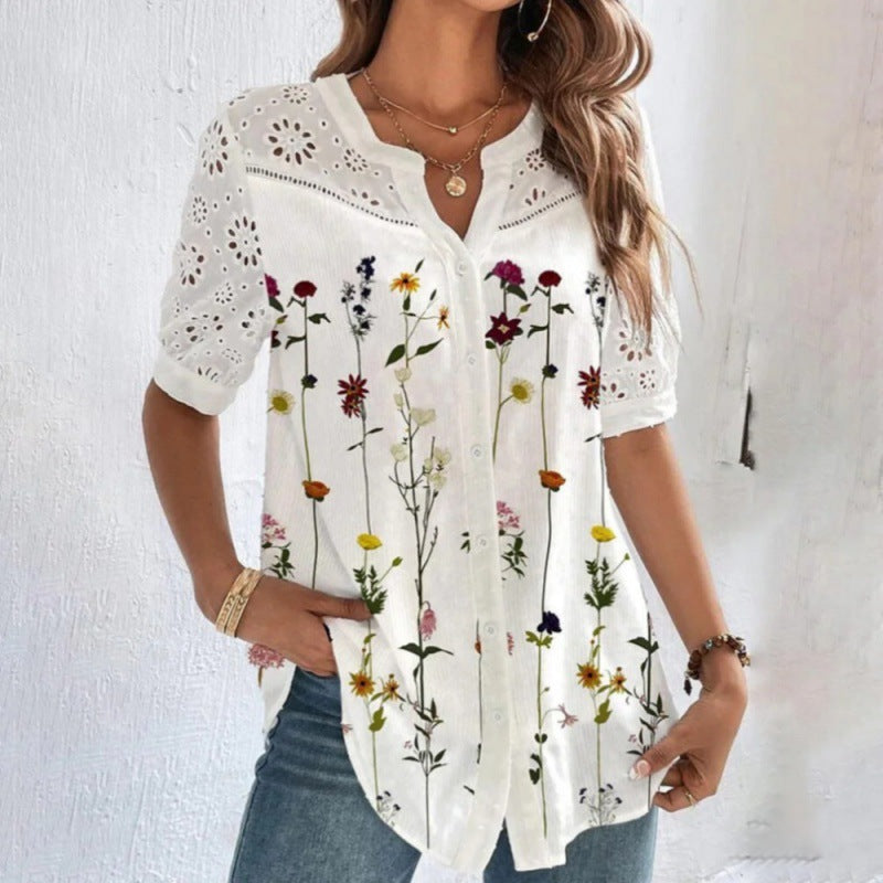 ANNELISE™ | Casual Lace Printed Blouse
