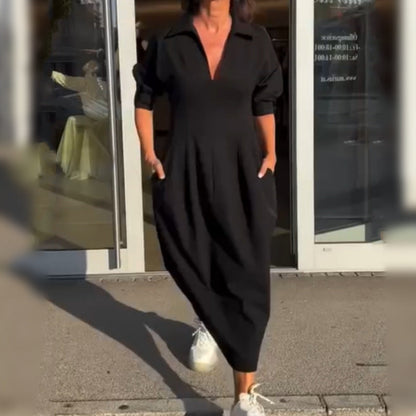 Elegant V-Neck Collared Dress