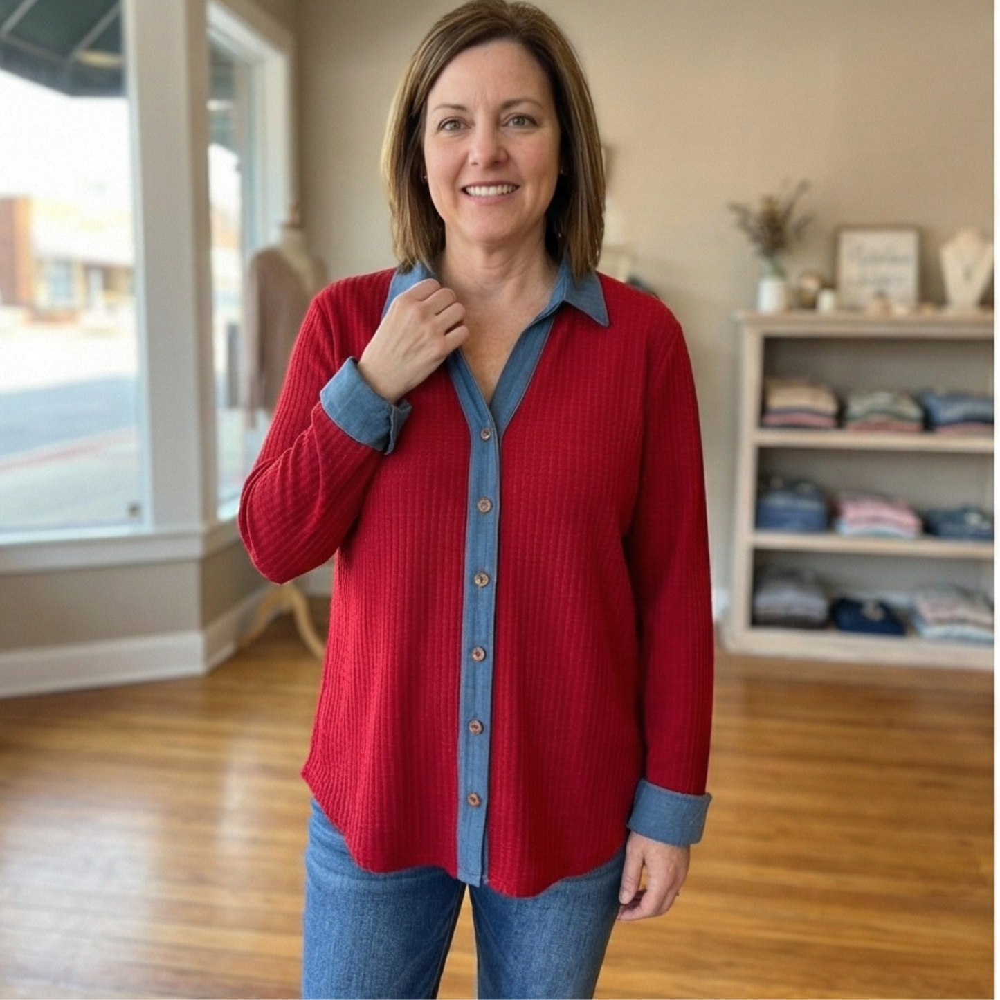 Vivian™ | Crimson Contrast Blouse