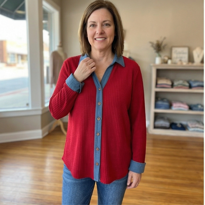 Vivian™ | Crimson Contrast Blouse