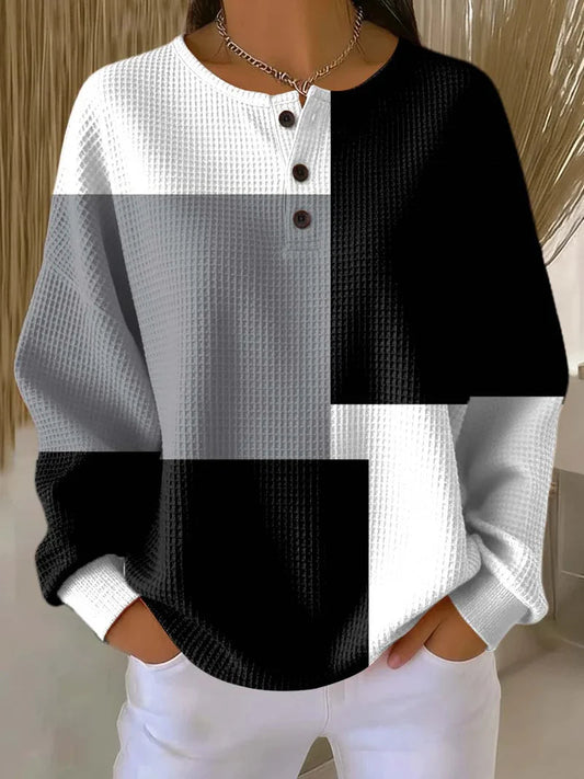 Women's Geometric Pattern Art Print Casual Cotton Waffle Sweatshirt RSWF602