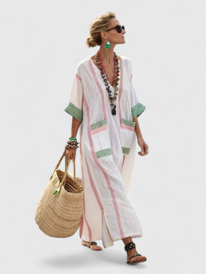 Audrey | Flattering Maxi Dress - Beige Black