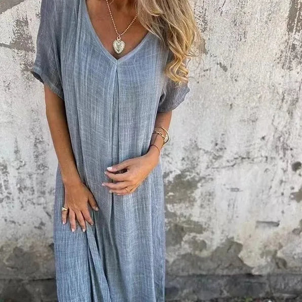 Sharon | Short-Sleeve V-Neck Maxi Dress