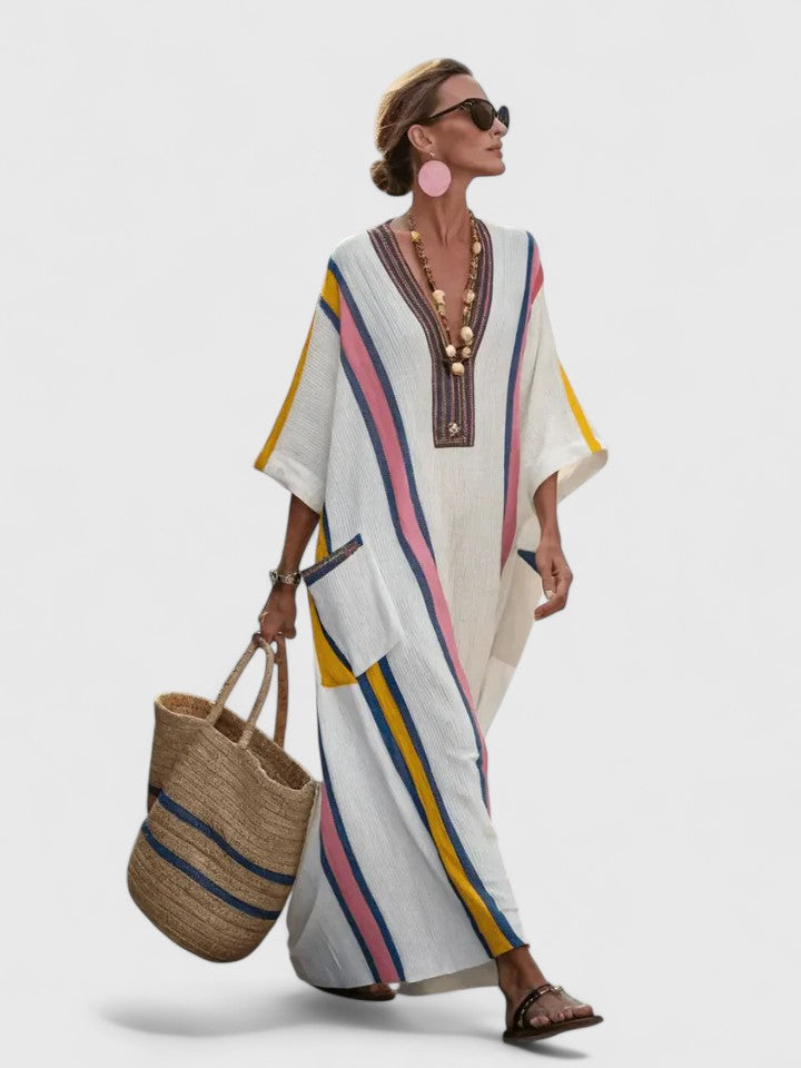 Audrey | Flattering Maxi Dress - Beige Black