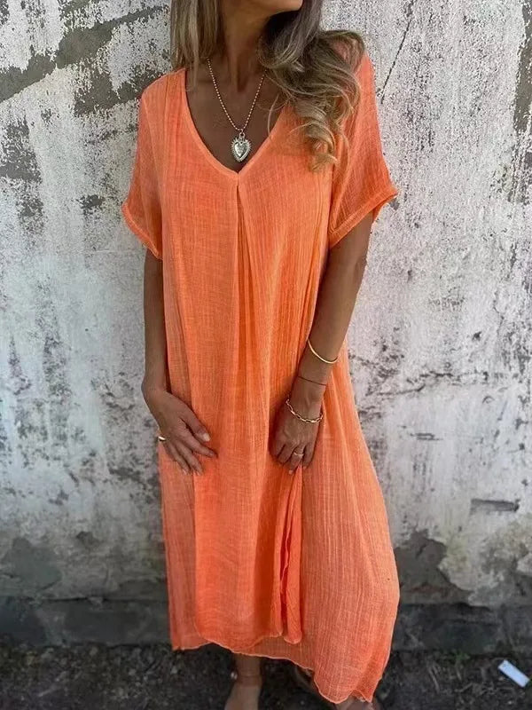 Sharon | Short-Sleeve V-Neck Maxi Dress