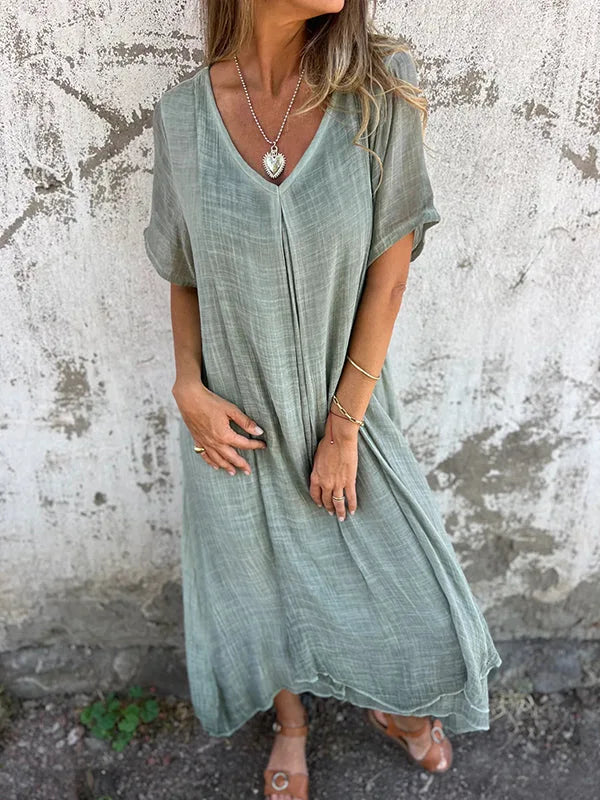 Sharon | Short-Sleeve V-Neck Maxi Dress