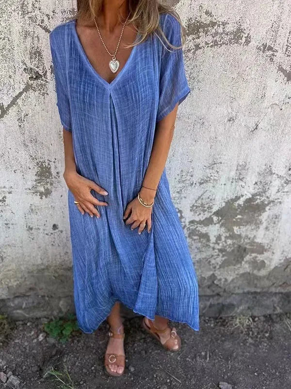 Sharon | Short-Sleeve V-Neck Maxi Dress