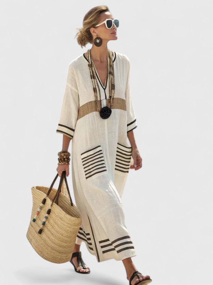 Audrey | Flattering Maxi Dress - Beige Black