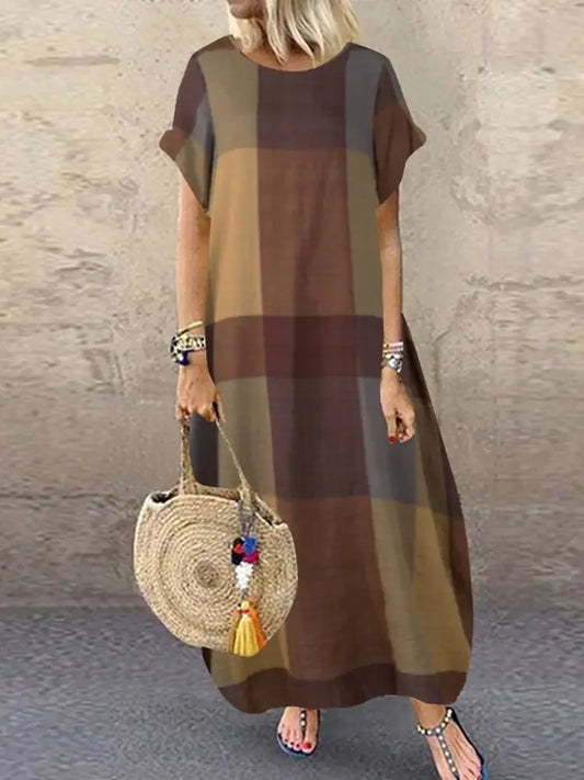 Noelle - Minimalist Block Pattern Flowing Maxi Dress