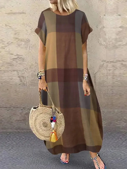 Aveline - Minimalist Block Pattern Flowing Maxi Dress