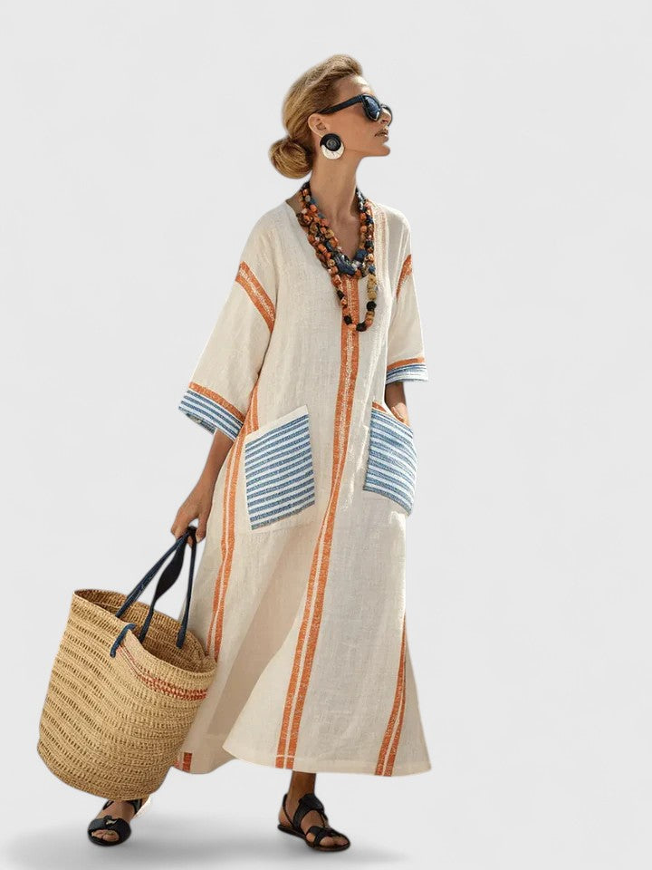 Audrey | Flattering Maxi Dress - Beige Black