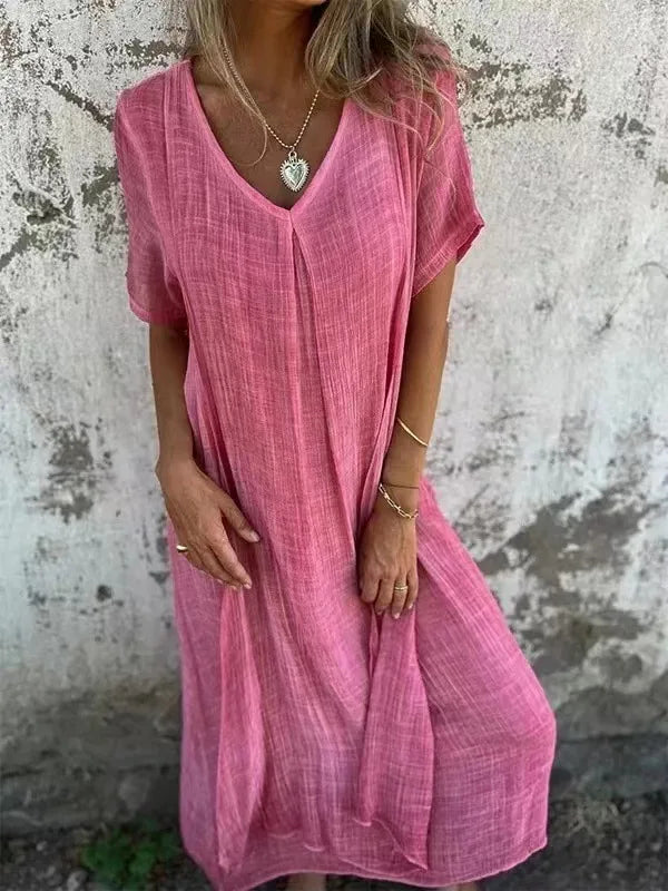 Sharon | Short-Sleeve V-Neck Maxi Dress