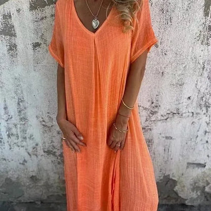 Sharon | Short-Sleeve V-Neck Maxi Dress