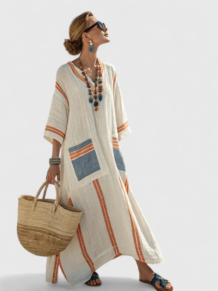 Audrey | Flattering Maxi Dress - Beige Black