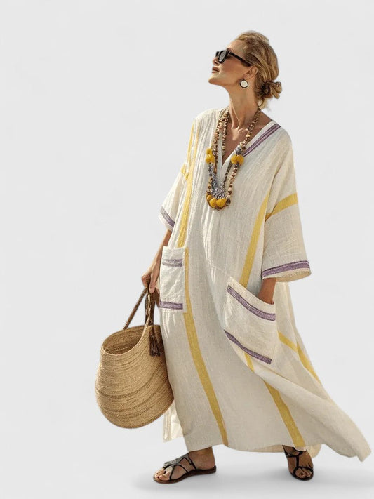Audrey | Flattering Maxi Dress - Beige Yellow