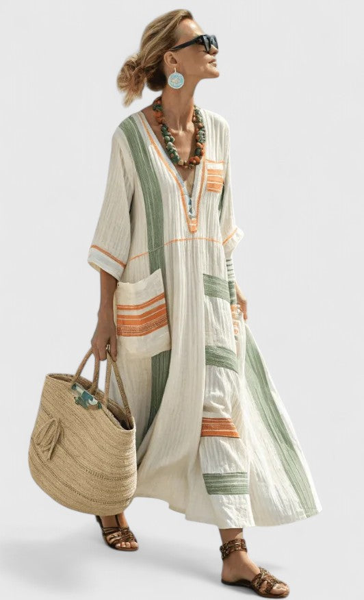 Audrey | Flattering Maxi Dress - Beige Black