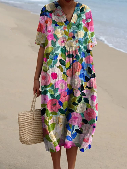 Women's Vintage Floral Print Casual Flowy Dress