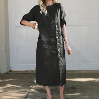 Classic Side-Buttons Midi Dress