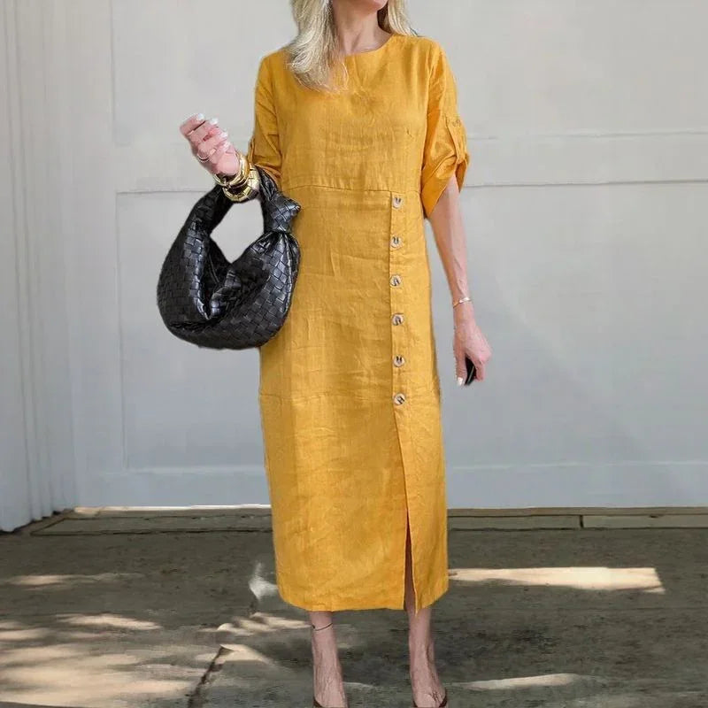 Classic Side-Buttons Midi Dress