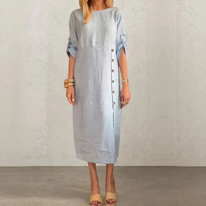 Classic Side-Buttons Midi Dress