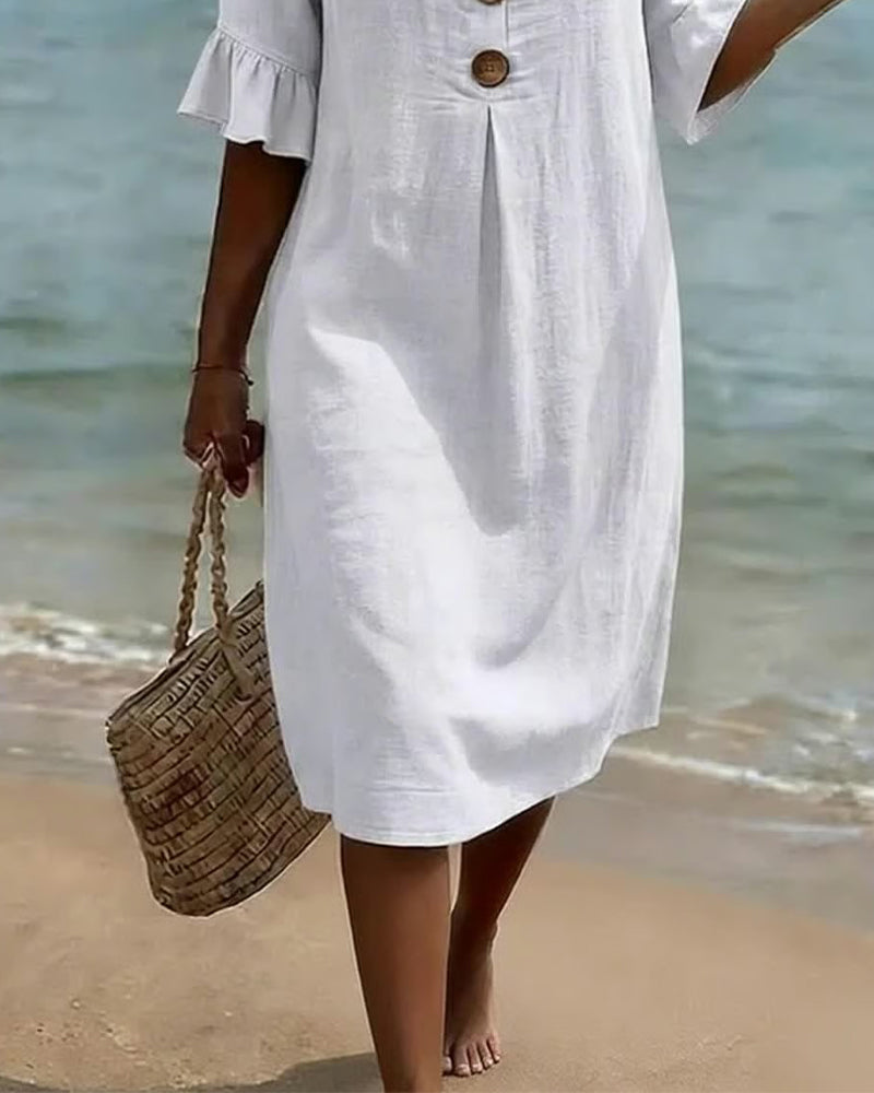 Robe Bouton Manche Volanté 100% Coton