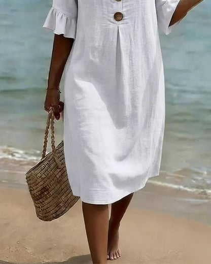 Robe Bouton Manche Volanté 100% Coton