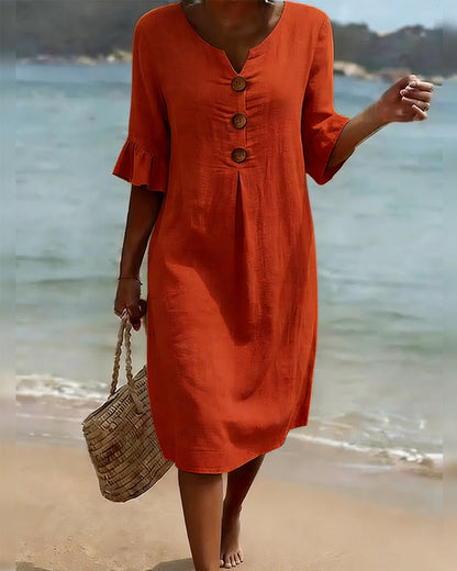 Robe Bouton Manche Volanté 100% Coton